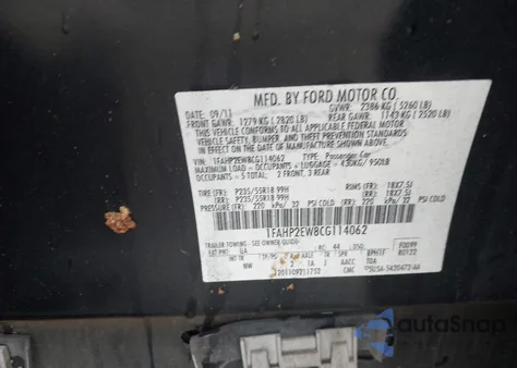 2012 Ford Taurus Sel из США, поврежденный, VIN 1FAHP2EW8CG114062